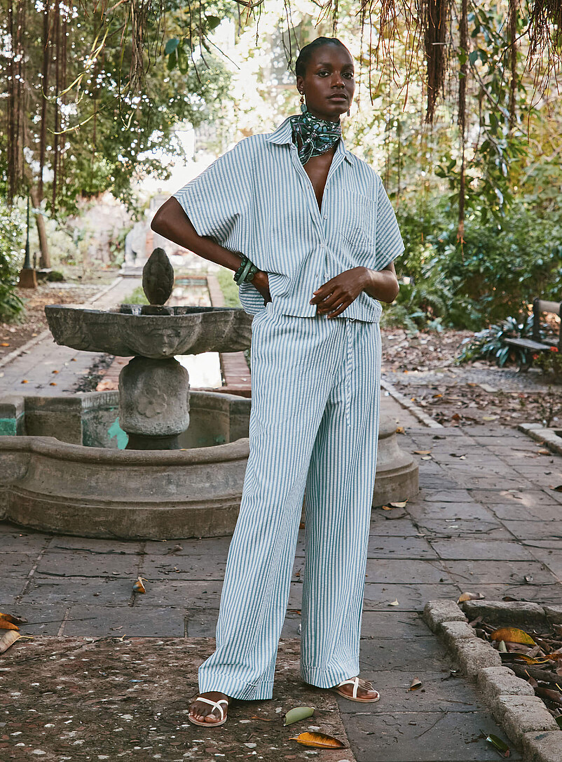 Striped Seersucker Pant Fit: Wide Leg, High Rise