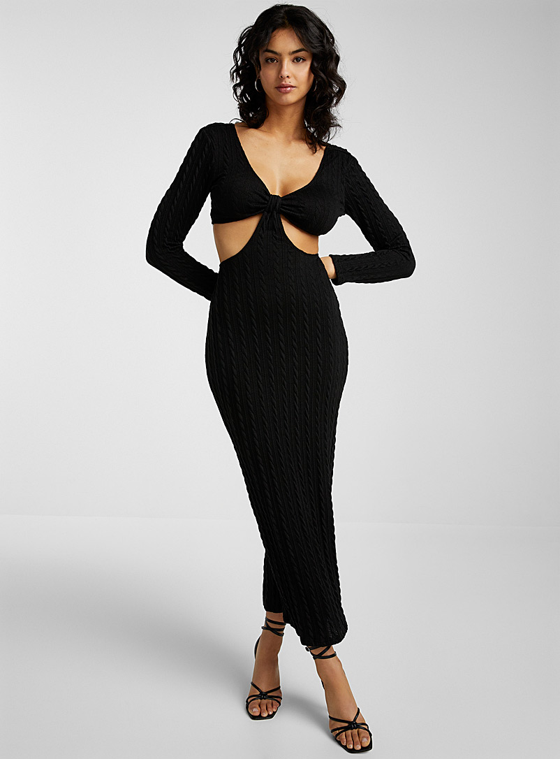 Icône Black Cutout twisted knit long dress for women
