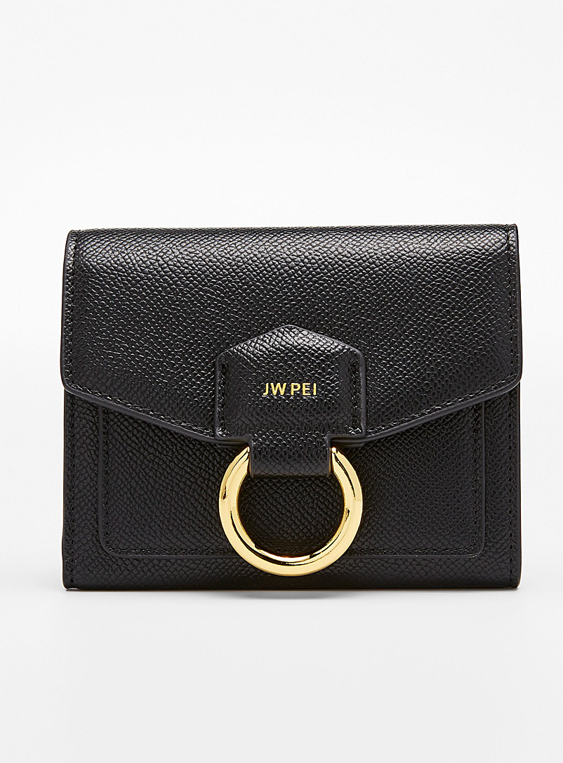 JW PEI Black Stella grained flap wallet for women