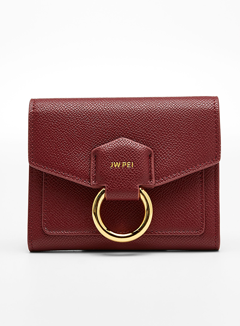 JW PEI: Le portefeuille rabat grenu Stella Rouge foncé-vin-rubis pour femme