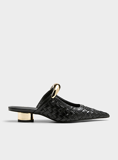 JW PEI: La mule natt&eacute;e accents dor&eacute;s Helena Noir pour femme