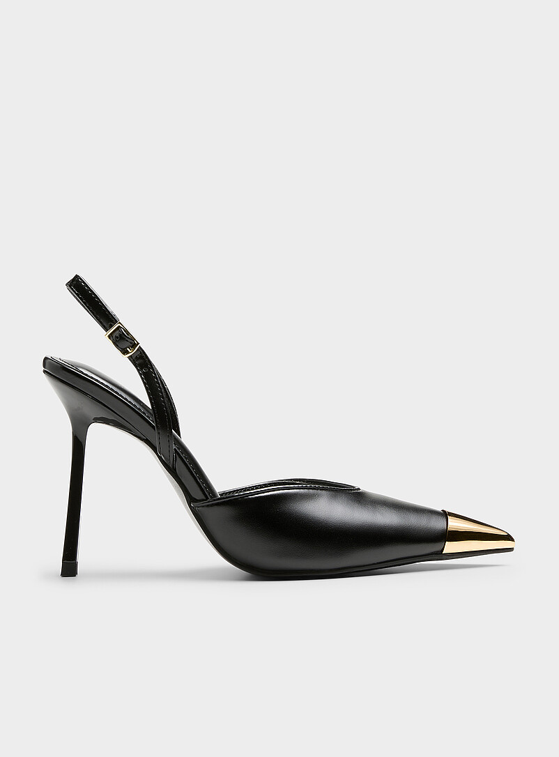 Gold Pointed-Toe Slingback Pumps Women