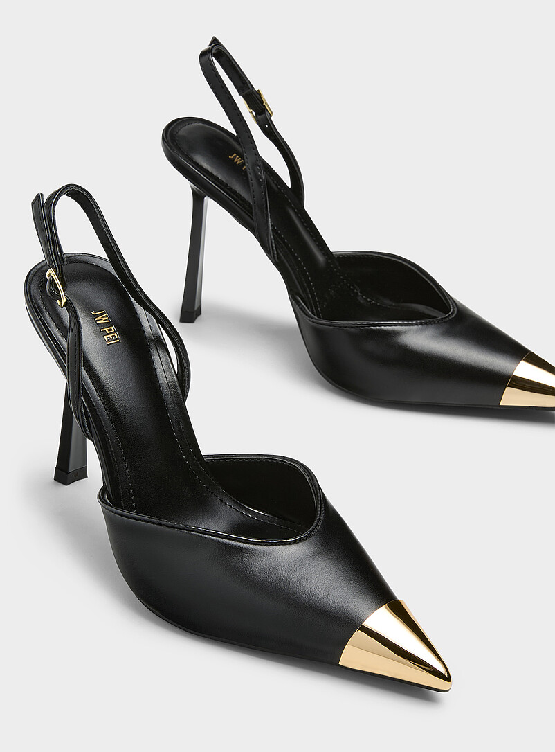 Gold pointed-toe slingback pumps Women product image 2