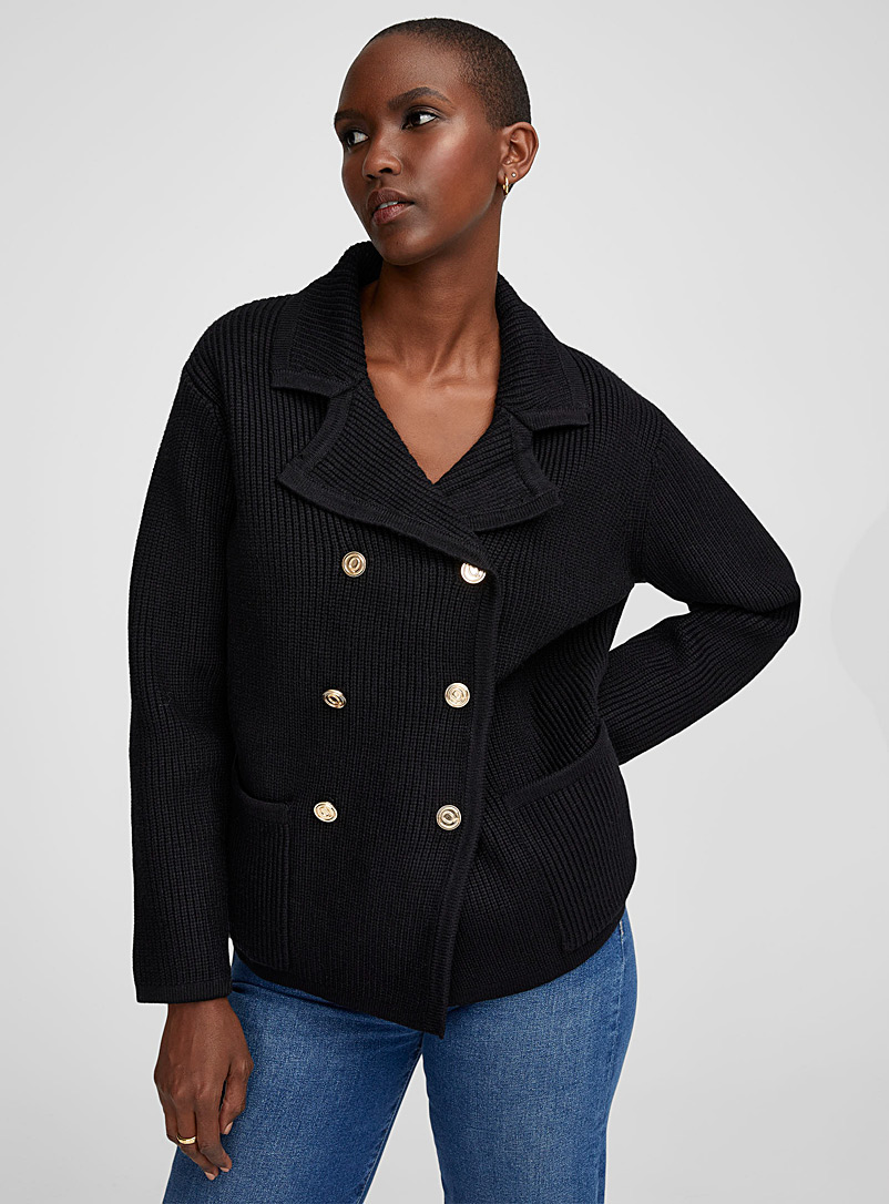 Contemporaine Black Golden buttons ribbed sweater for women