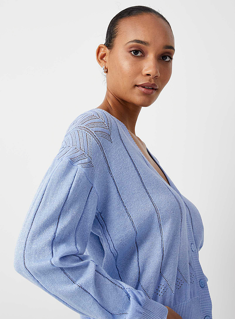 Pure organic cotton open work cardigan blue