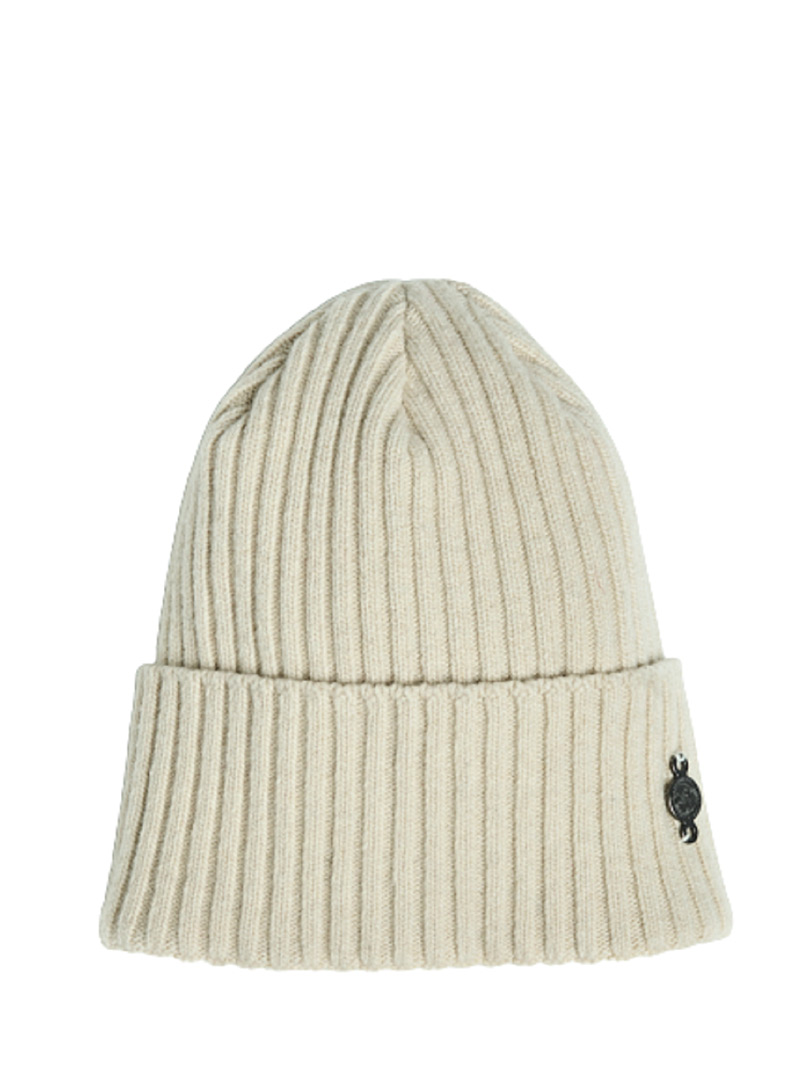 Harricana Cream Beige Recycled cashmere and wool ribbed tuque