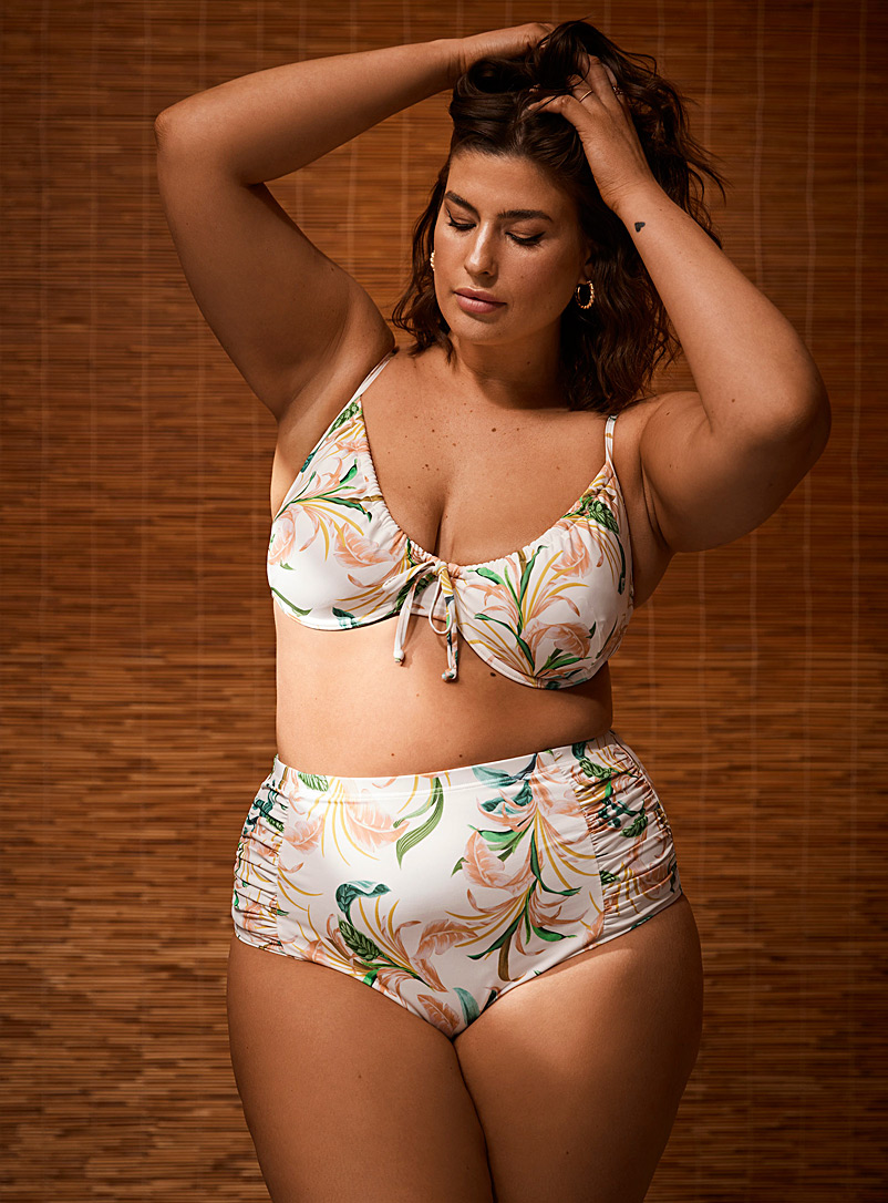 ArteSands: Le bikini végétal taille haute froncée Botticelli Blanc à motifs pour femme