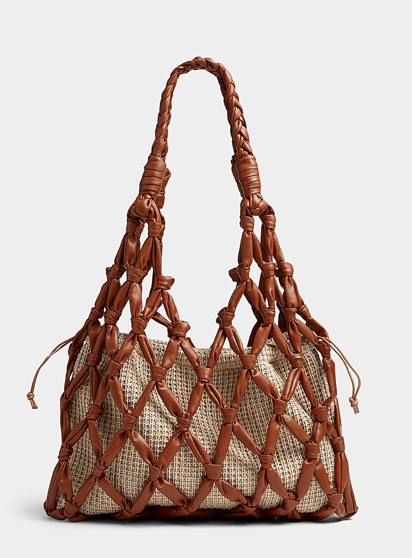 STAUD Patterned Brown Hitch openwork tote for women