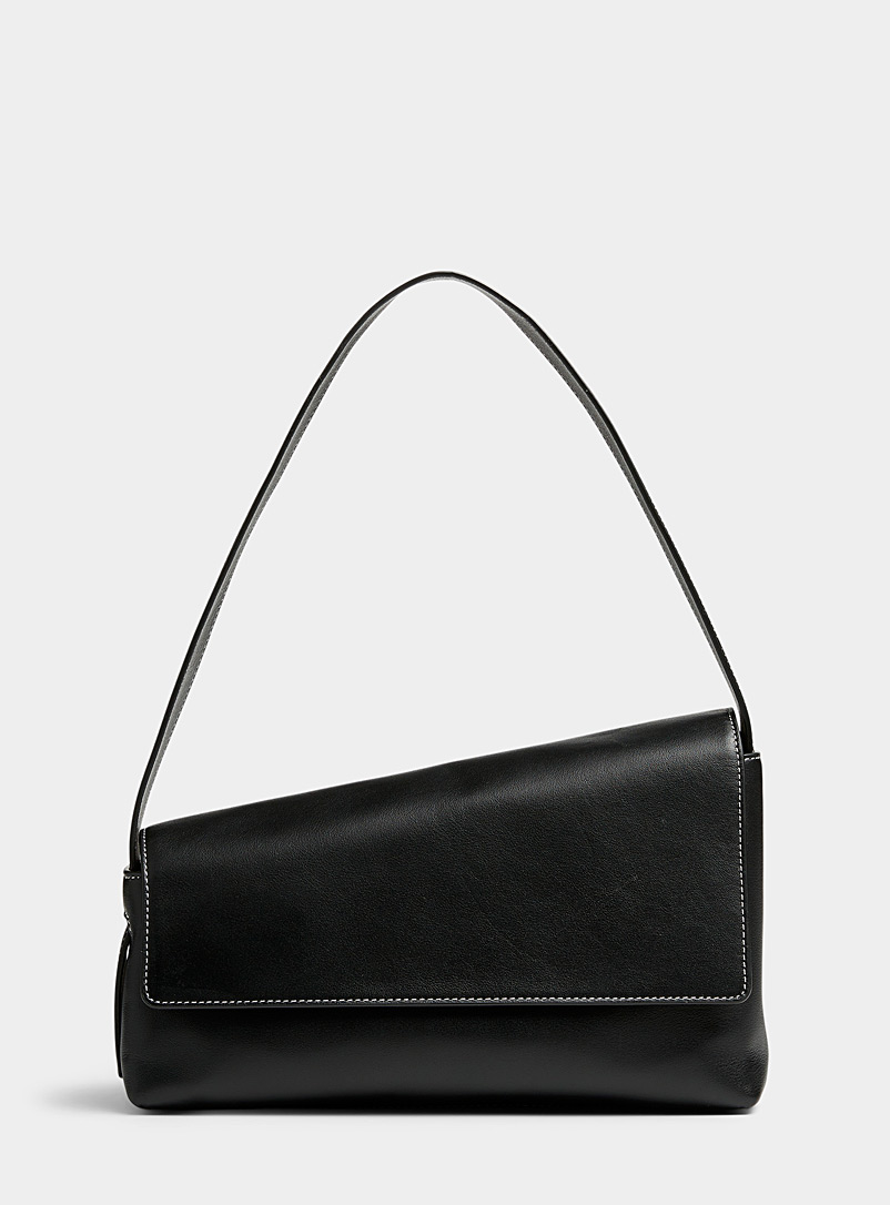 STAUD Black Acute angular leather baguette bag for women