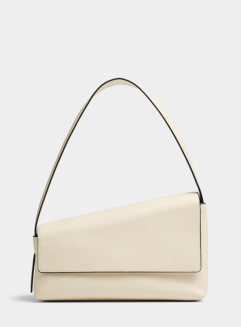 STAUD Ivory White Acute angular leather baguette bag for women