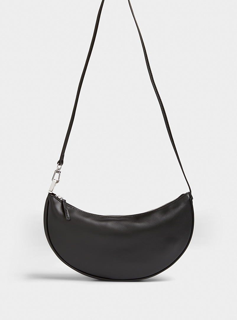 STAUD Black Walker half-moon leather bag for women
