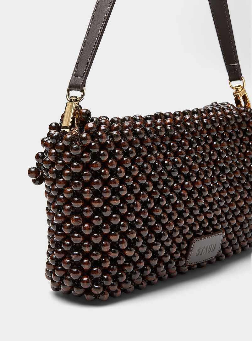 STAUD Chocolate/Espresso Timmy beaded shoulder bag for women