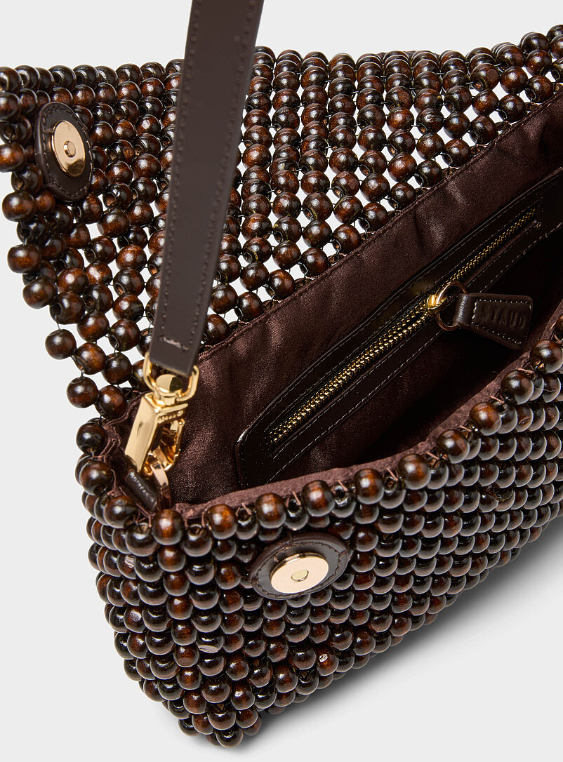 STAUD Chocolate/Espresso Timmy beaded shoulder bag for women