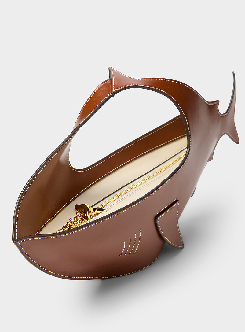 STAUD: Le sac cuir requin Brun noisette pour femme