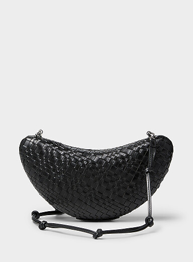 Woven leather crescent clutch