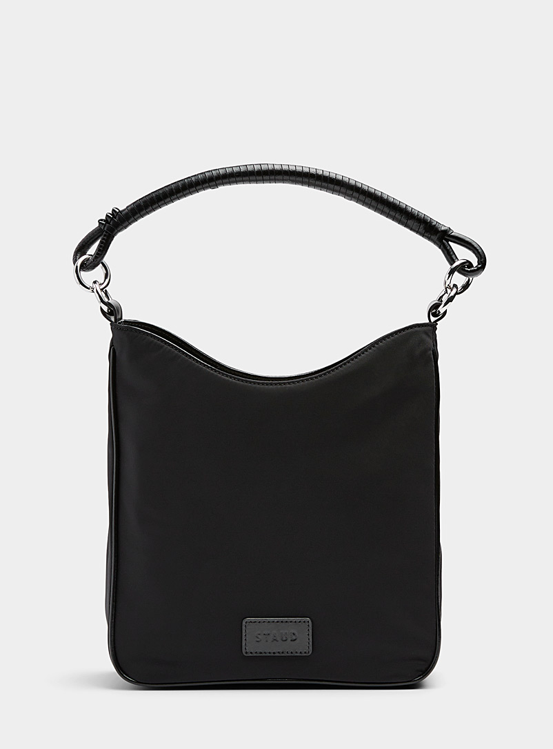 STAUD: Le sac carré anse cuir enroulé Mel Noir pour femme