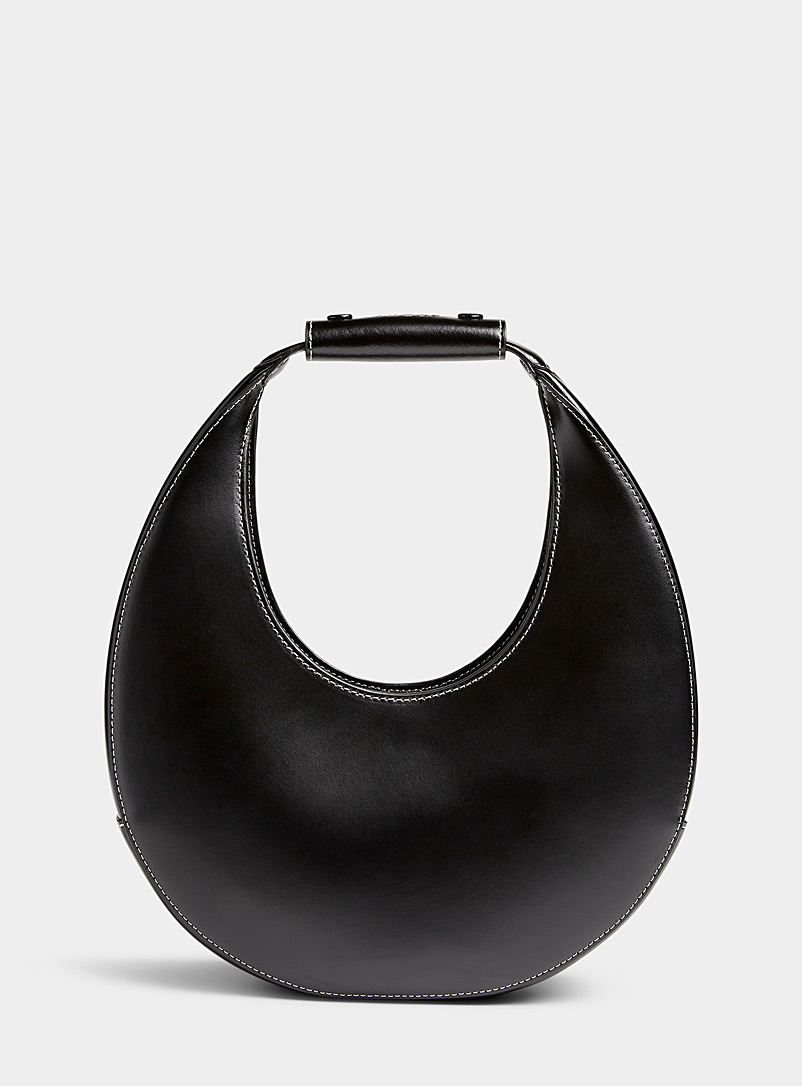 STAUD Black Moon rounded leather bag for women
