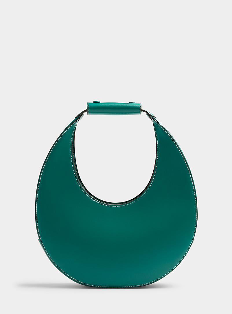 STAUD Green Moon rounded leather bag for women