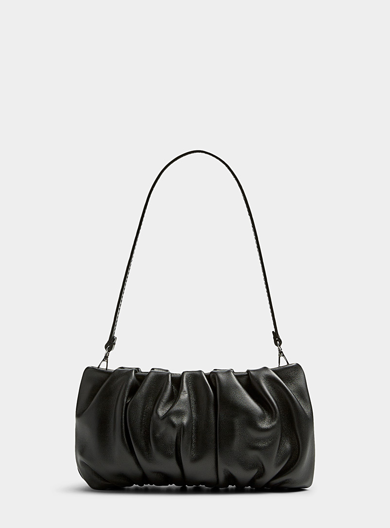 STAUD: Le sac baguette plissée Bean Noir pour femme