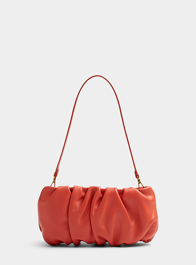 STAUD Red Bean pleated baguette bag for women