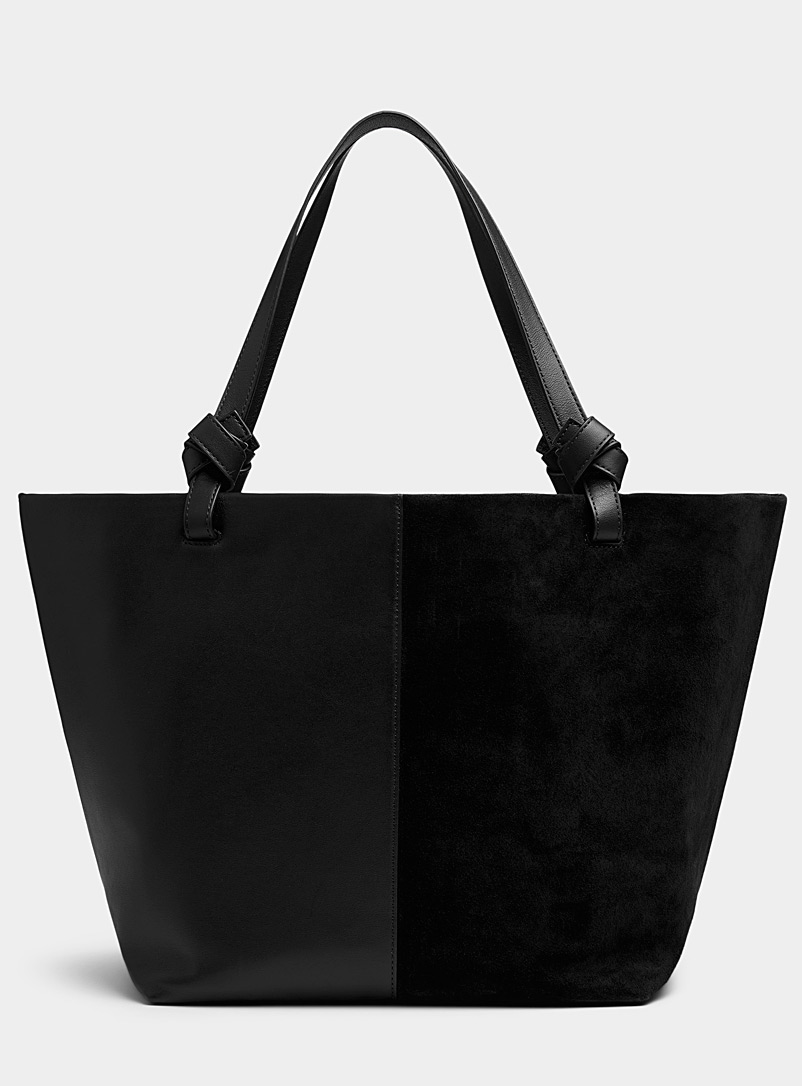 Women's Woven Tote Handbag - Chocolate Suede Leather Shoulder Bag With Adjustable Strap, Top Handle, Multiple Pockets
