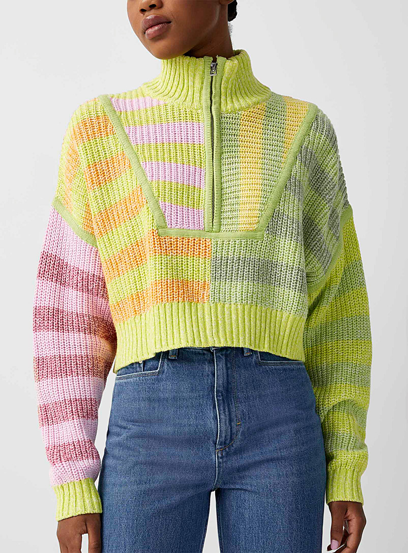 STAUD Patterned Yellow Hampton cropped sweater for women