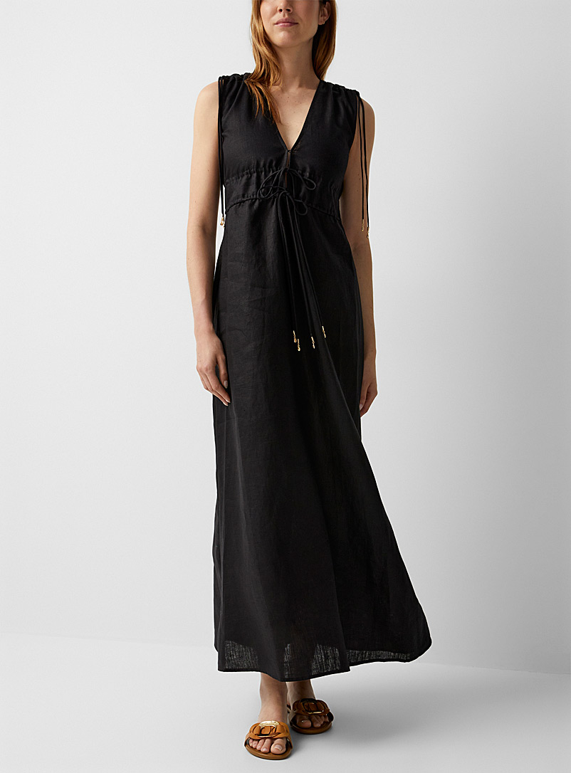 STAUD: La robe en lin Kendra Noir pour femme