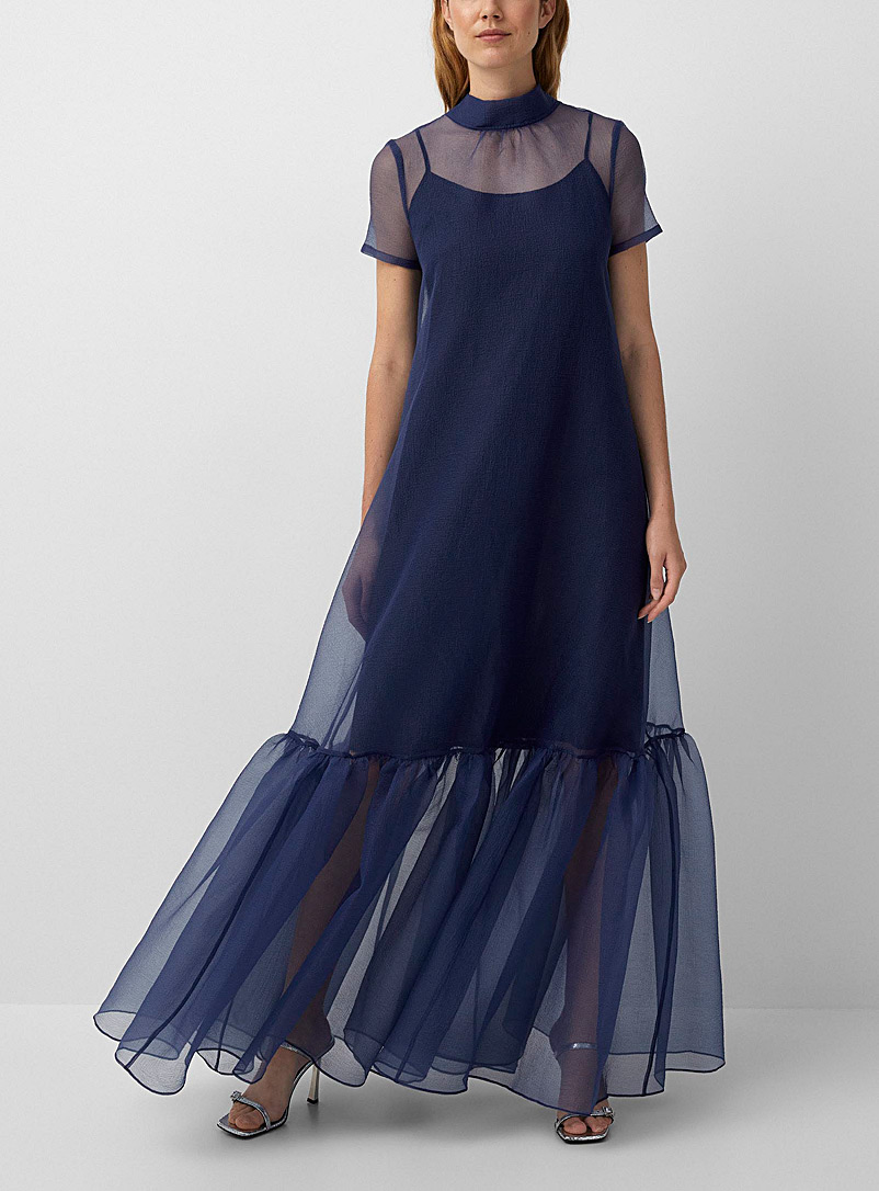 STAUD Marine Blue Calluna layered dress for women
