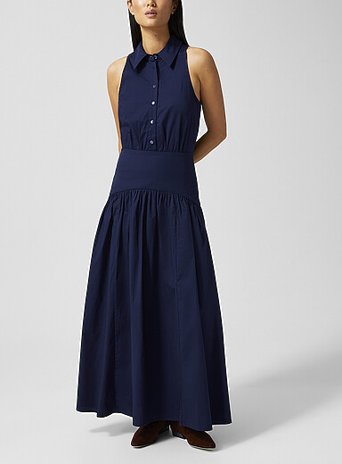 STAUD: La robe en popeline Romy Bleu marine - Bleu nuit pour femme