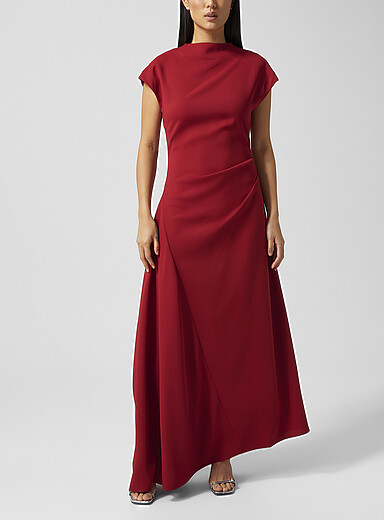 STAUD: La robe cr&ecirc;pe drap&eacute; Zaya Rouge pour femme