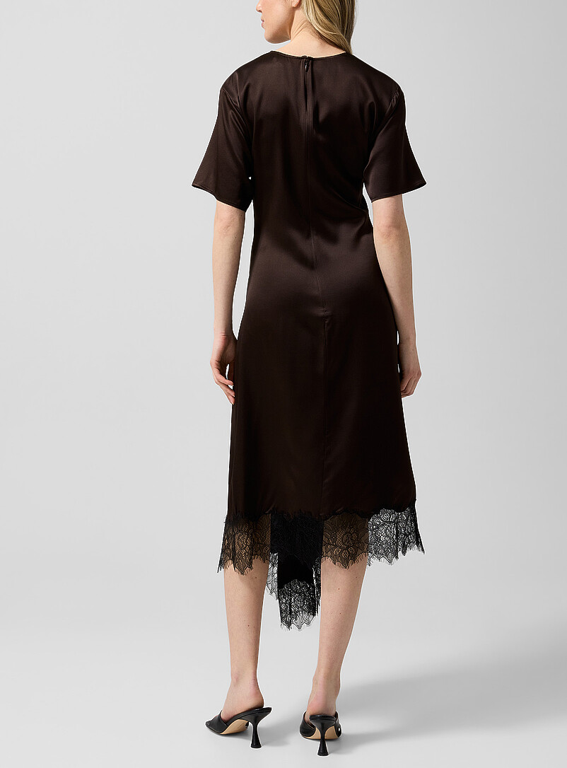 STAUD Brown Sonoma ruched waist silk dress for women