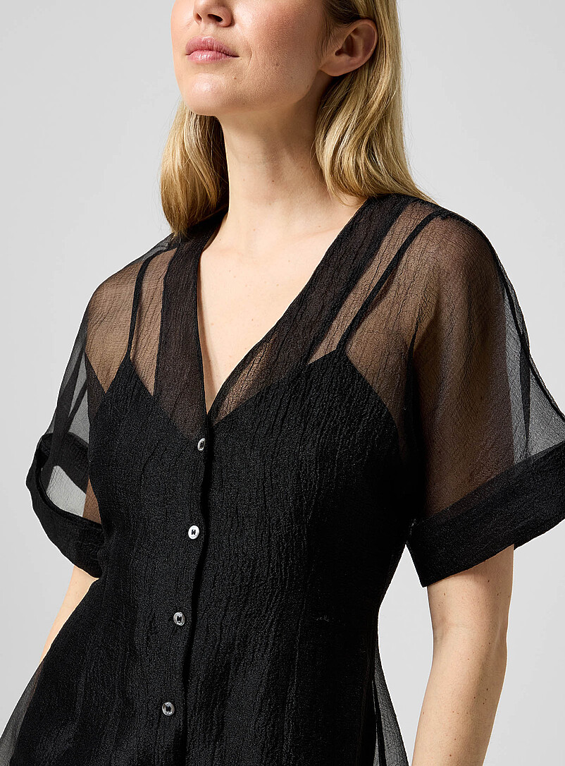 STAUD: La robe en superposition en organza Elle Noir pour femme