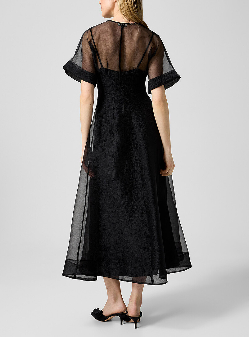 STAUD: La robe en superposition en organza Elle Noir pour femme