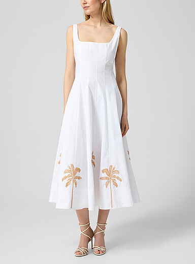 STAUD White Wells embroidered poplin dress for women