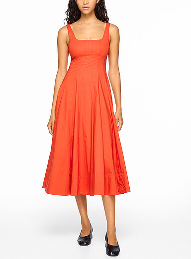 STAUD: La robe en popeline Wells Orange pour femme