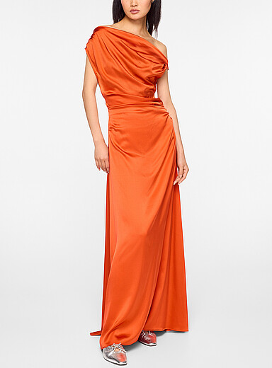 STAUD Orange Phare drop-shoulder silk dress for women