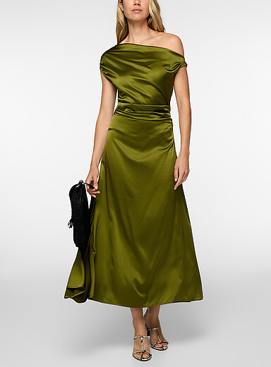 STAUD Chartreuse Phare Chartreuse draped silk-blend dress for women
