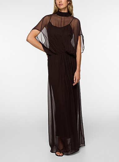 STAUD Brown Viviana long chiffon dress for women