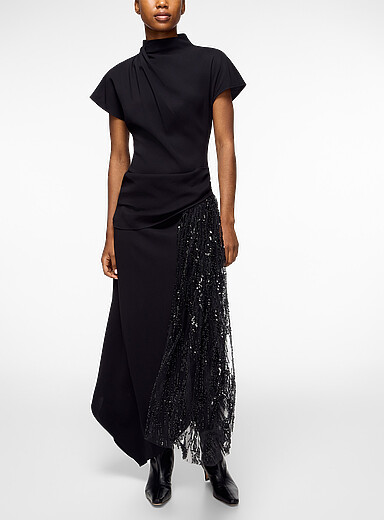 STAUD: La robe midi drap&eacute;e Effie Noir pour femme
