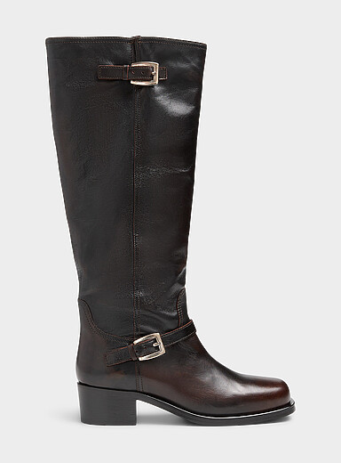 STAUD Chocolate/Espresso Brooklyn antiqued buckles tall leather boot <b>Made in Portugal</b> Women for women