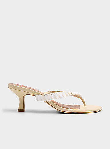 STAUD Ivory/Cream Beige Freja iridescent charms heeled sandals Women for women