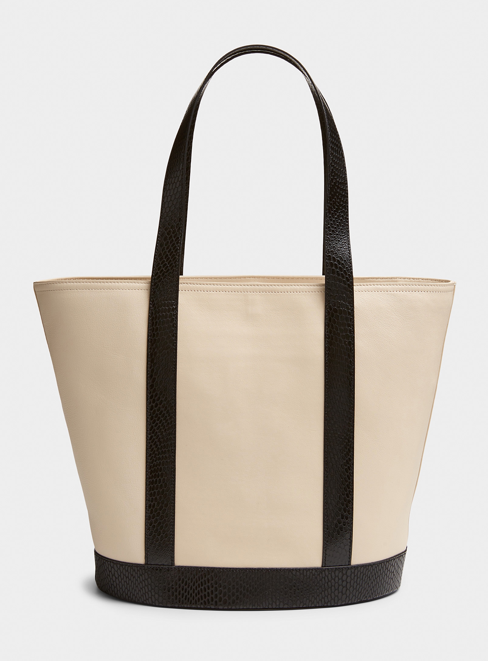 Staud Allora Two-tone Leather Tote In Patterned White
