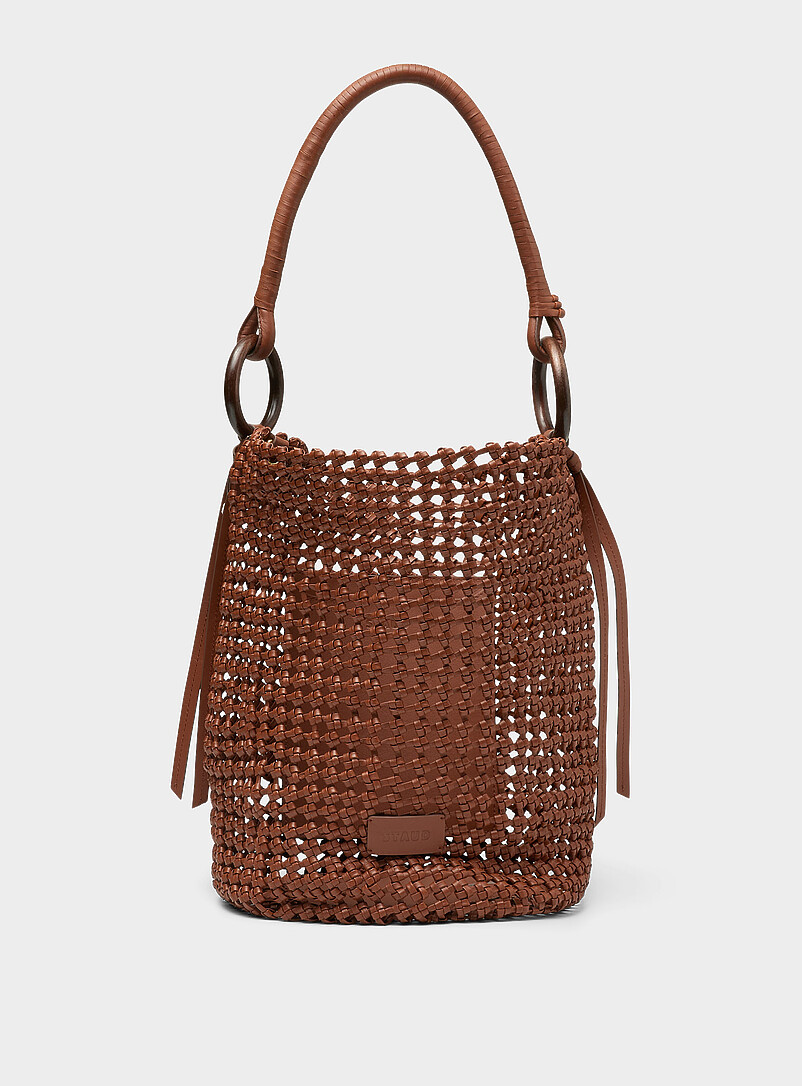 Del Mar Openwork Woven Leather Bucket Bag