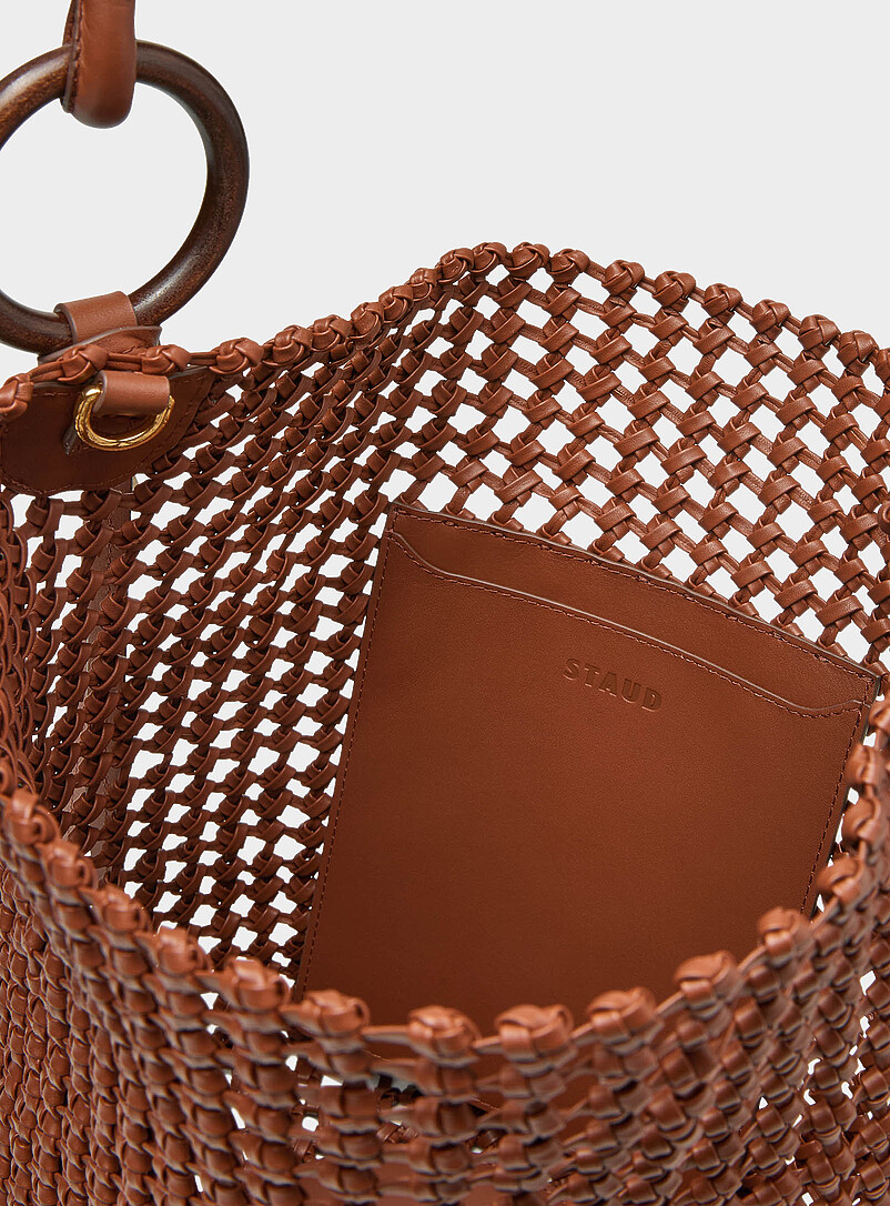 Del Mar openwork woven leather bucket bag product image 3