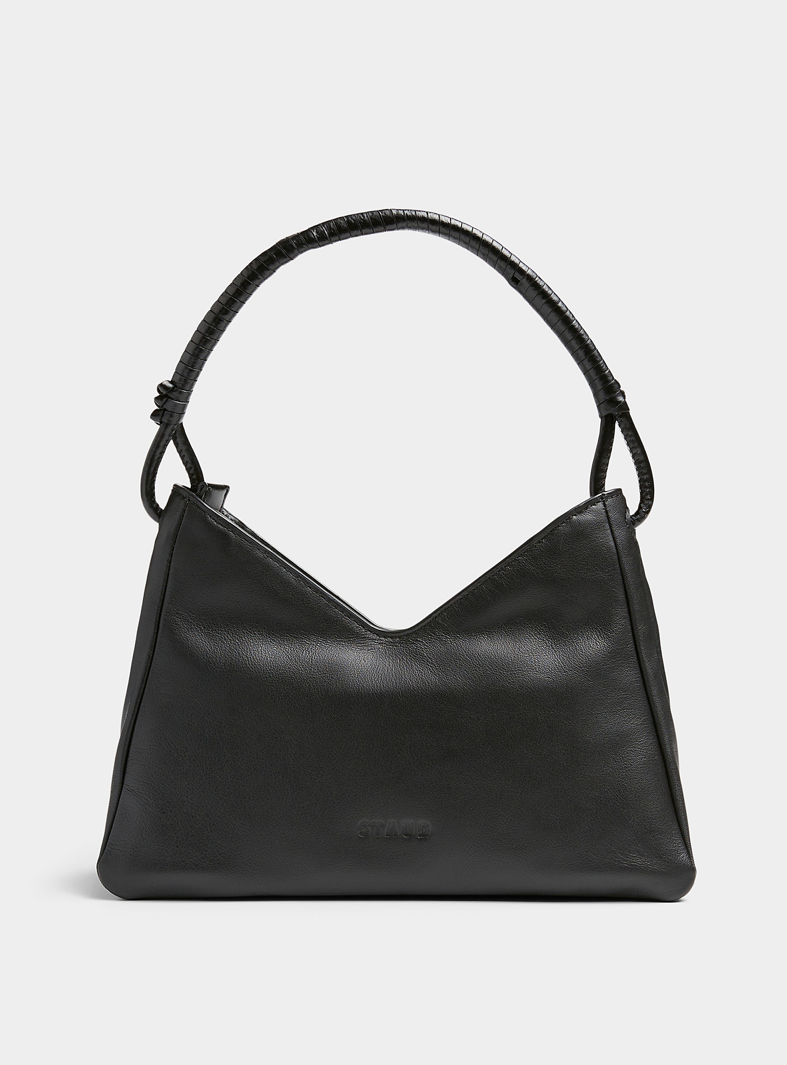 Shop Staud Valerie V Cutout Leather Baguette Bag In Black