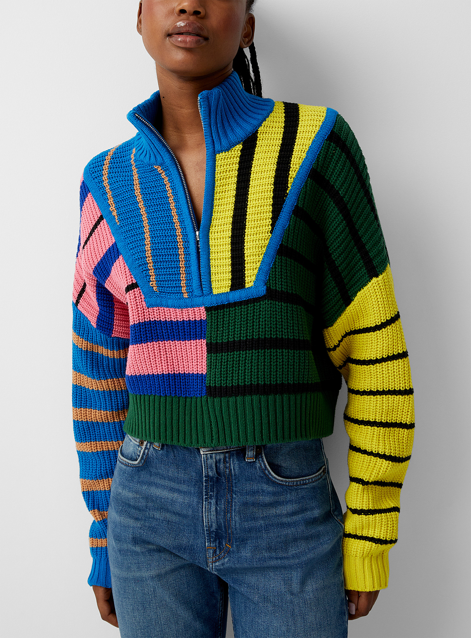 Staud Hampton Color Blocked Cropped Sweater In Assorted