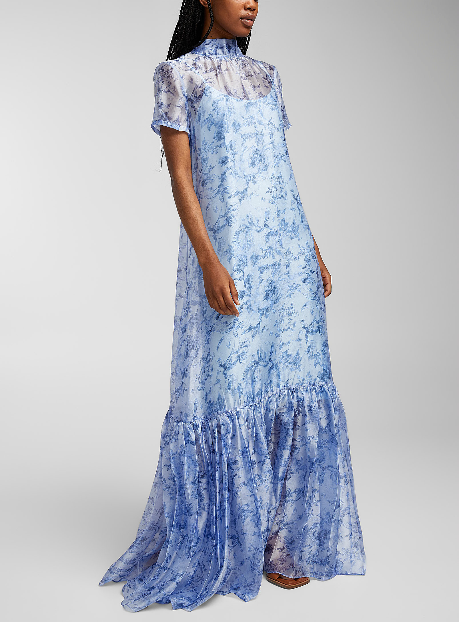Shop Staud Calluna Floral Layered Dress In Patterned Blue