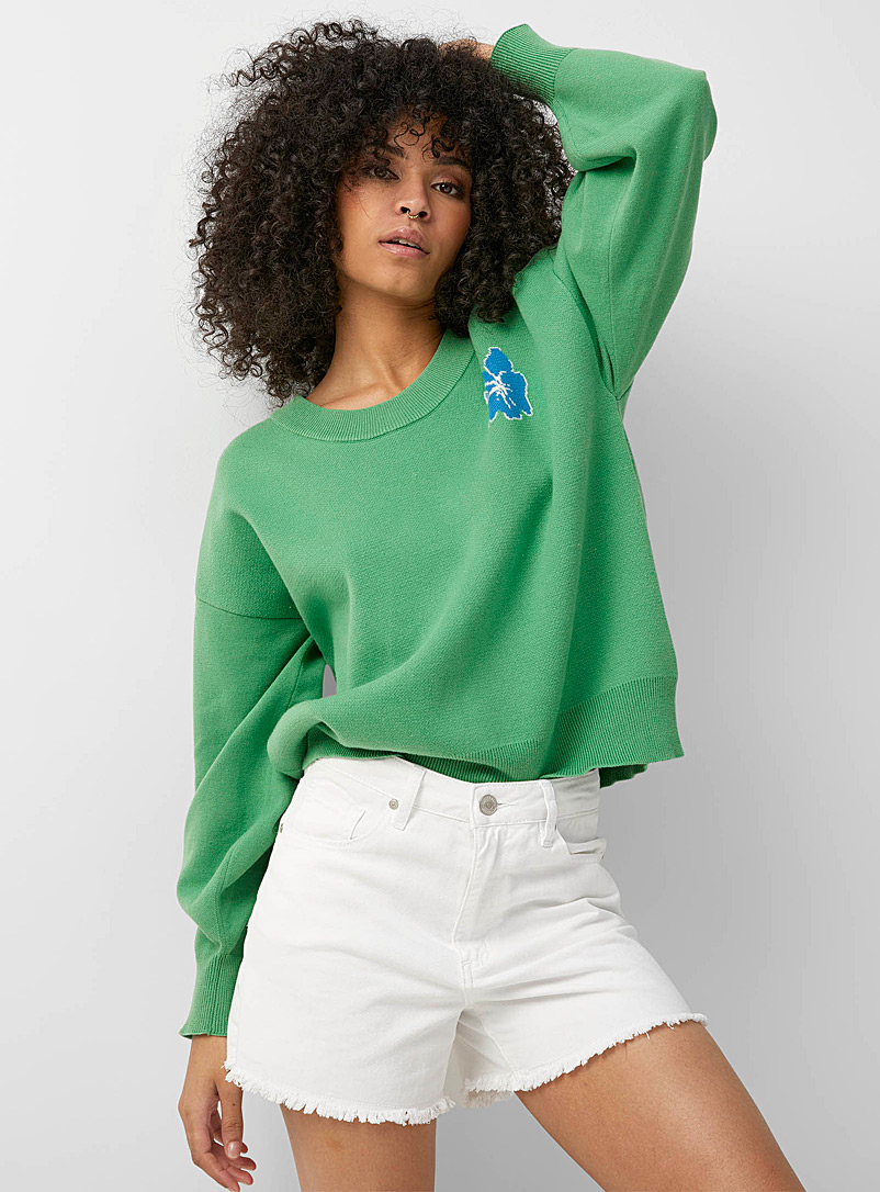Charlie Holiday: Le pull ample hibiscus Vert bouteille pour femme