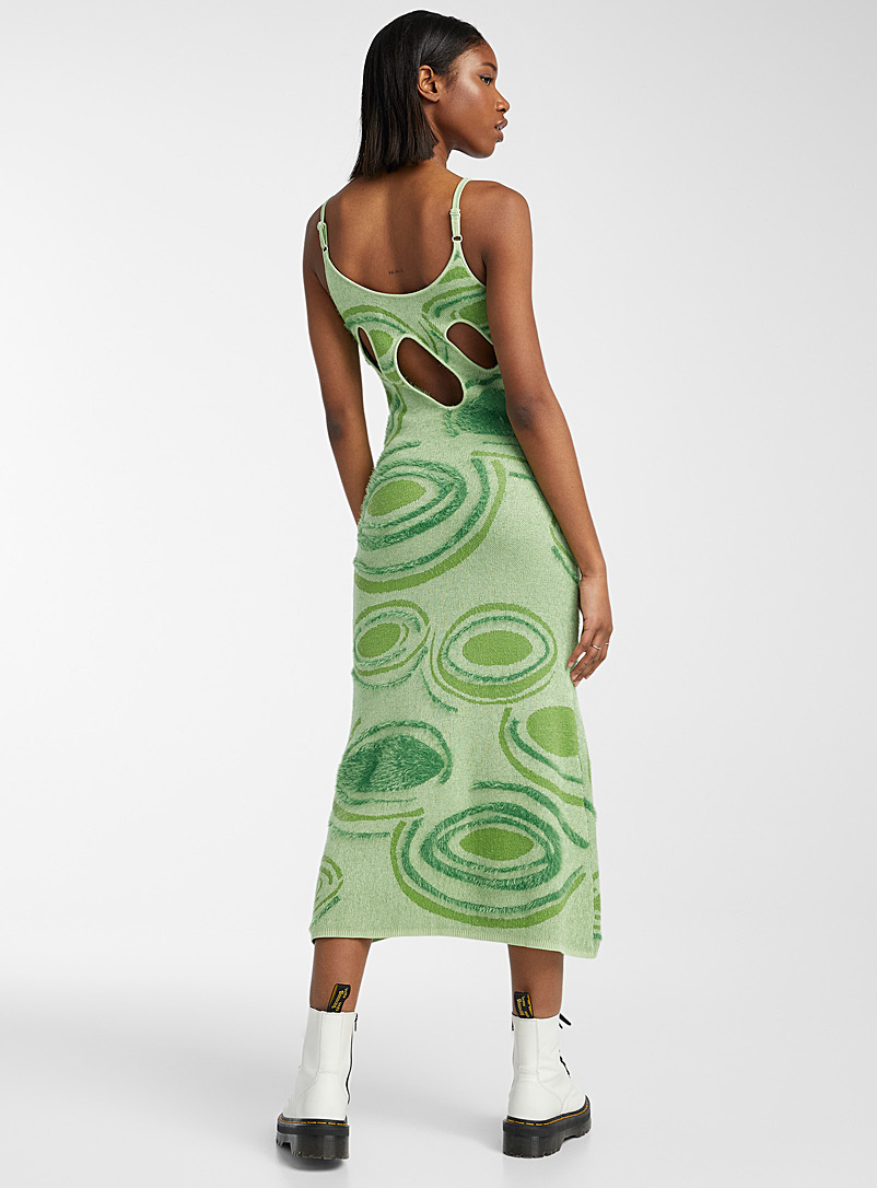 House Of Sunny Patterned Green Hockney geometric lilypad knit dress for women