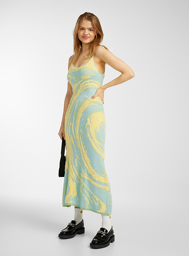 House Of Sunny: La robe tricot cyprès Hockney Bleu à motifs pour femme